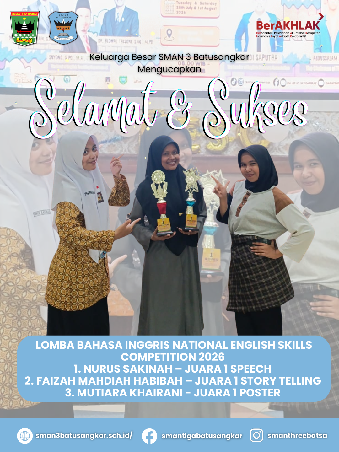 π Hattrick Juara! Tiga Siswa SMAN 3 Batusangkar Sabet Juara 1 Cabang Bahasa Inggris pada NESC 2026 π Hattrick Juara! Tiga Siswa SMAN 3 Batusangkar Sabet Juara 1 Cabang Bahasa Inggris pada NESC 2026